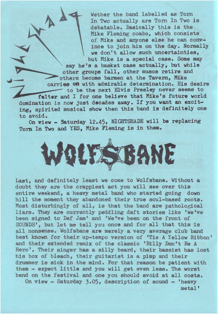 Tamworth Rock Festival : 1988 : Programme